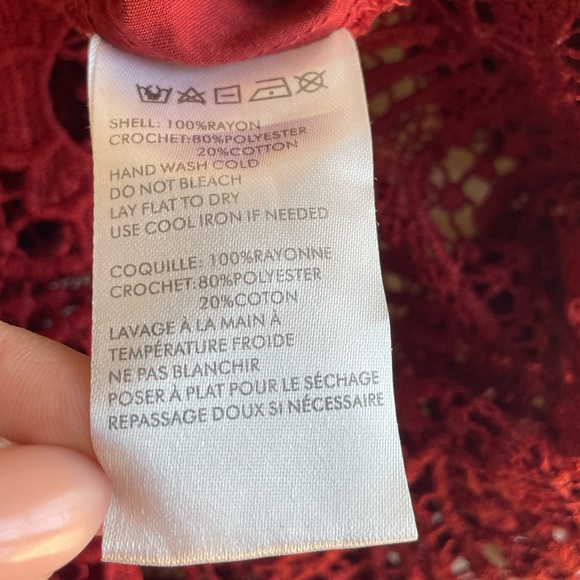 Stylish Brick Red Blouse with Lace Sleeves and Waist - Picture 15 of 15